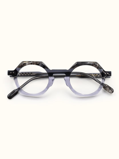 Round eyeglasses with a black frame on a white background