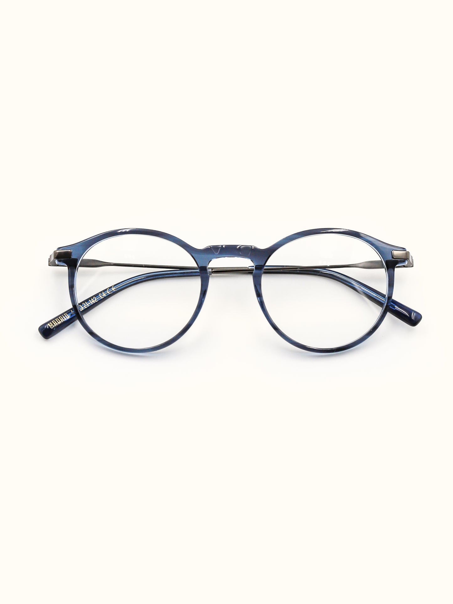 Blue eyeglasses on a white background