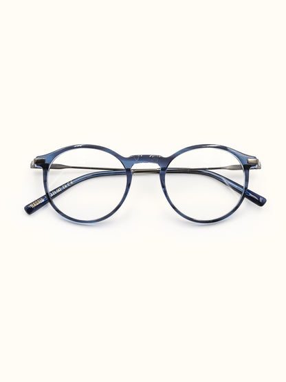 Blue eyeglasses on a white background