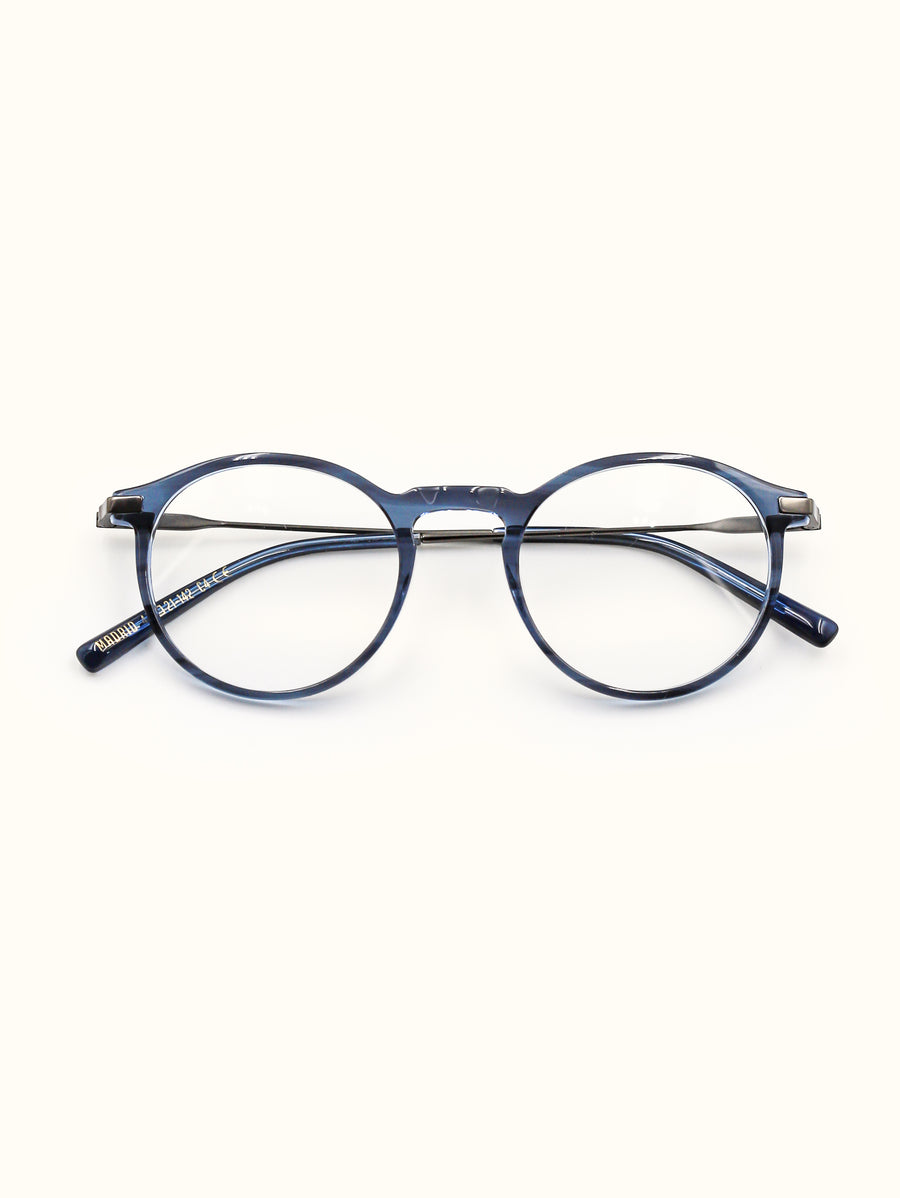 Blue eyeglasses on a white background