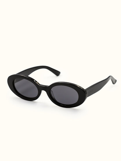 Black oval sunglasses on a white background