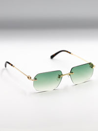Thumbnail for Sunglasses with gold frame and green gradient lenses on a light gray background