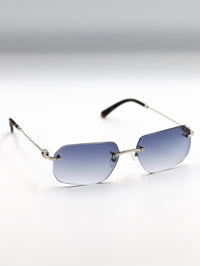 Thumbnail for Sunglasses with gradient blue lenses and thin gold frame on a light gray background