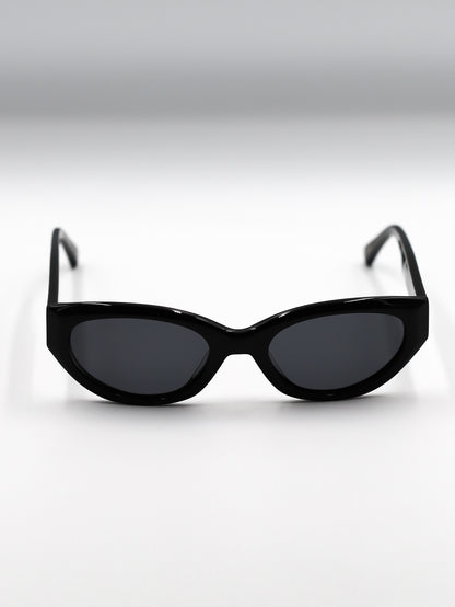 Black cat-eye sunglasses on a white background