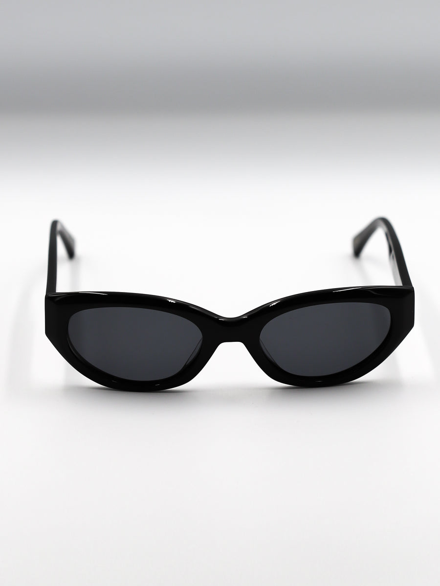 Black cat-eye sunglasses on a white background