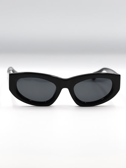 Black cat-eye sunglasses on a white background