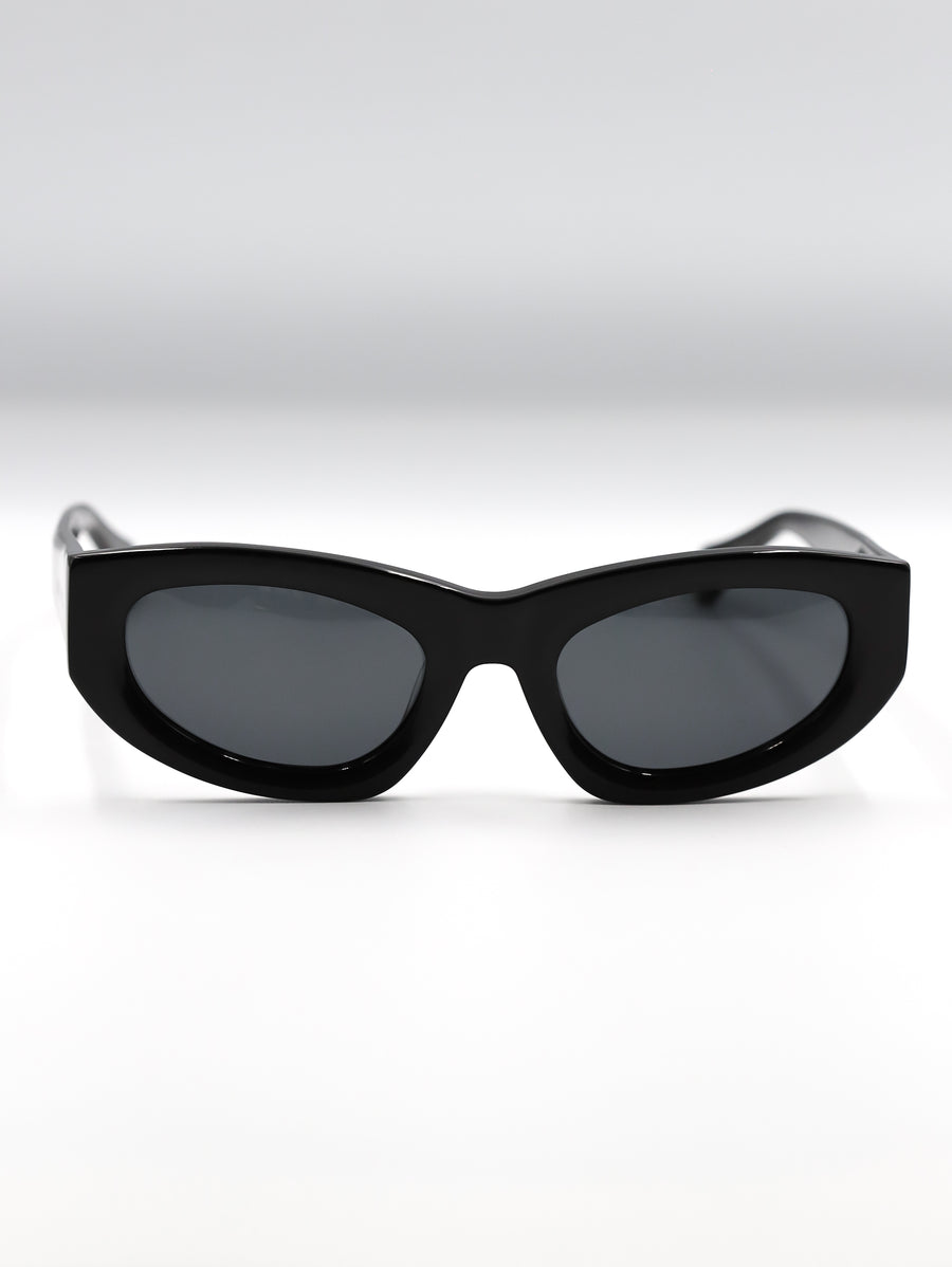 Black cat-eye sunglasses on a white background