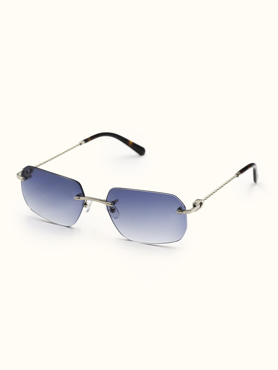 Sunglasses with blue gradient lenses on a white background