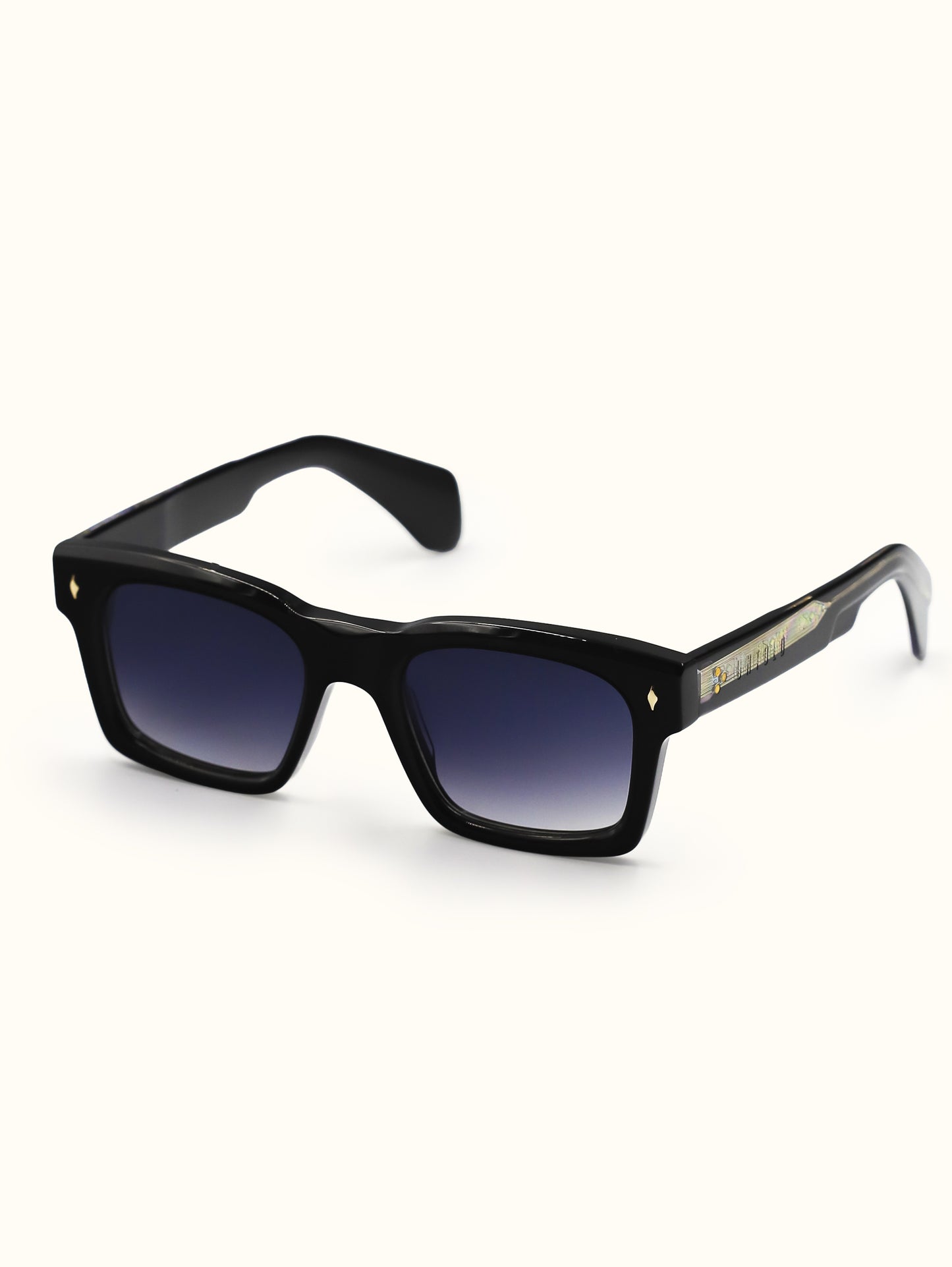 Black sunglasses with gradient lenses on a white background