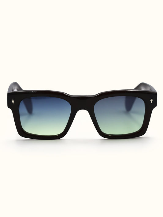 Black sunglasses with gradient lenses on a white background