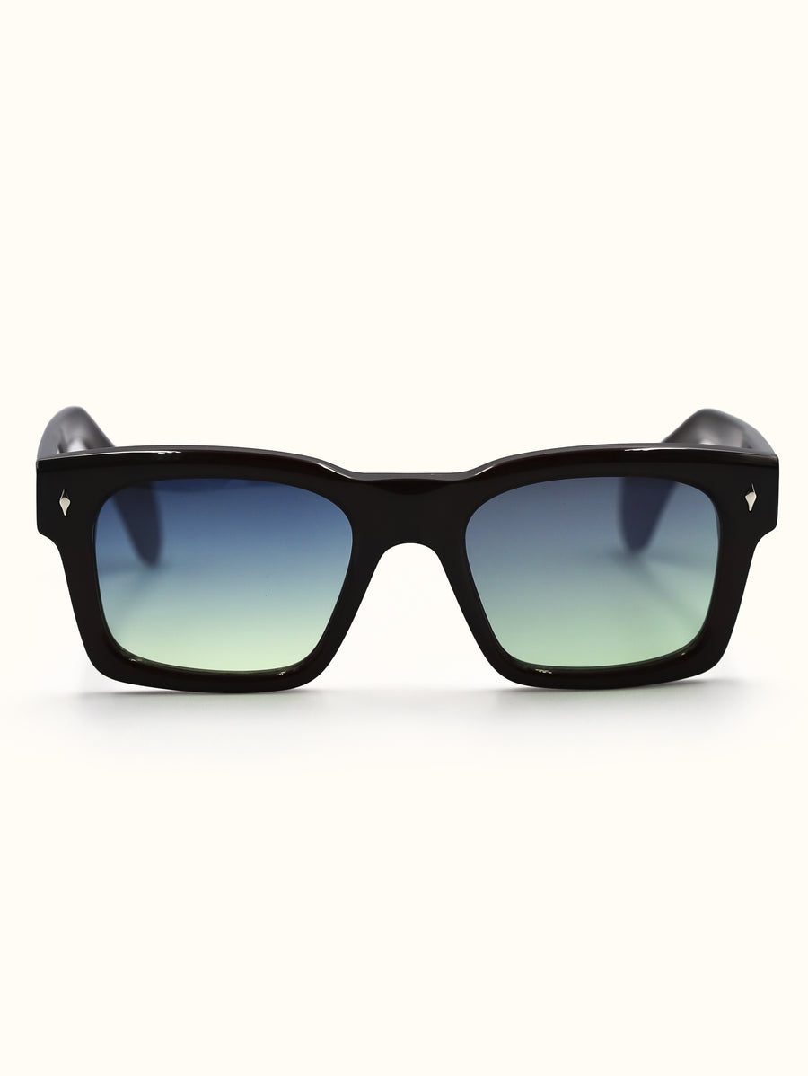 Black sunglasses with gradient lenses on a white background