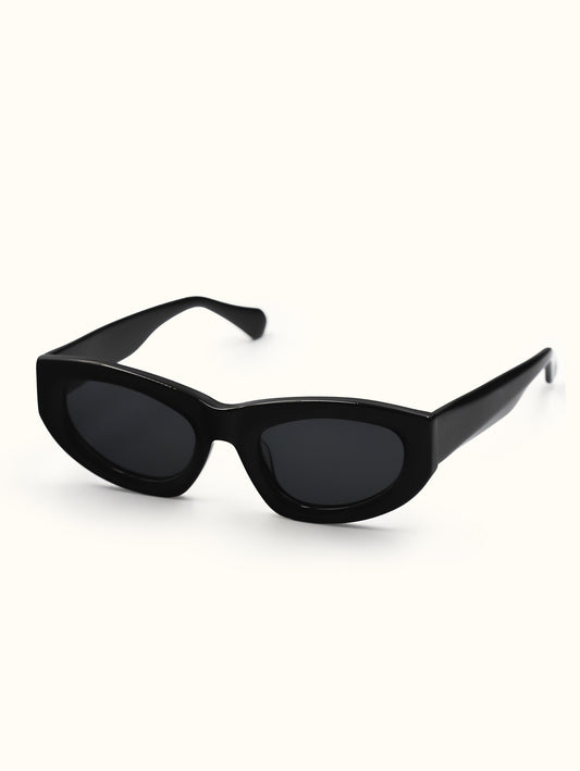 Black cat-eye sunglasses on a white background
