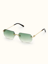 Thumbnail for Sunglasses with gold frame and green gradient lenses on a white background